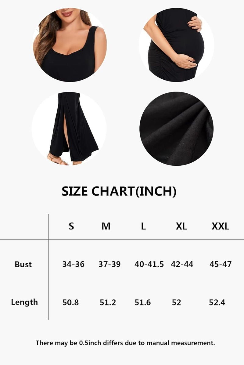 Women's Split Long Maternity Dress Sleeveness Ruched Pregnancy Clothes